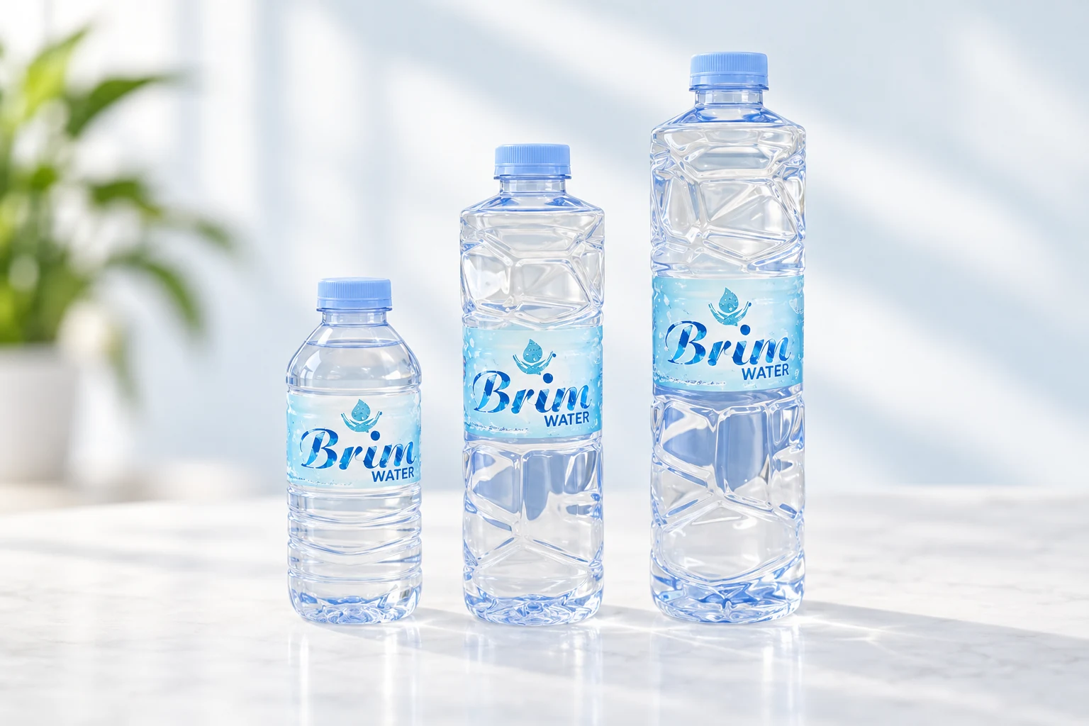 Three Brim bottles in small, medium and large sizes.